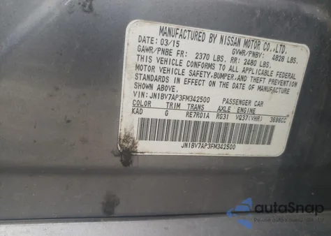 2015 Infiniti Q50 Base из США, поврежденный, VIN JN1BV7AP3FM342500